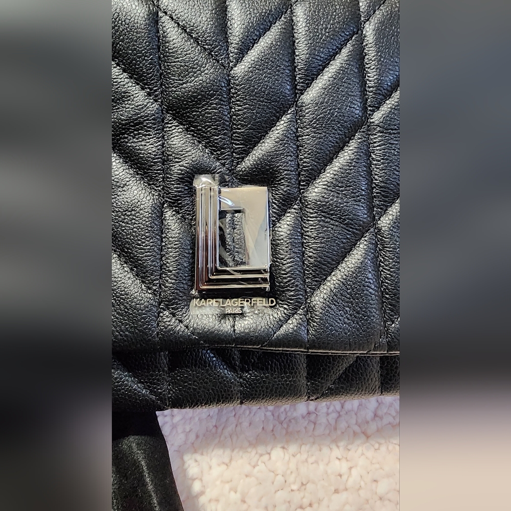 Karl Lagerfeld Black Quilted Leather Shoulder Bag with Chain Strap - Picture 7 of 7